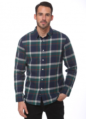 Elevani Men's Long Sleeve Regular Fit Flannel Casual Green/Navy Shirt